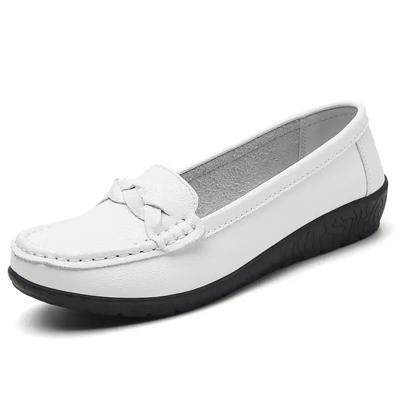 2025 Women’s Soft Leather Flat Shoes – Casual Loafers, Comfortable White Flats for Women - PAT CHEN