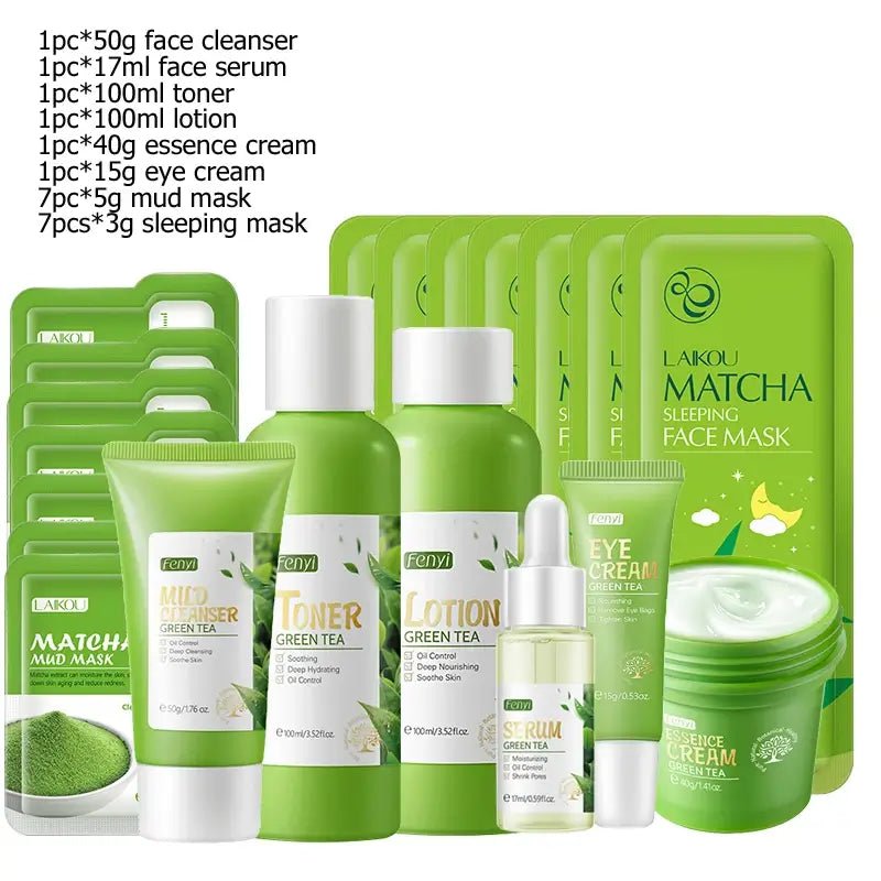 Green Tea Skin Care Kit – Korean Beauty Set for Women | Moisturizing, Acne Treatment & Exfoliating Face Care Collection - PAT CHEN
