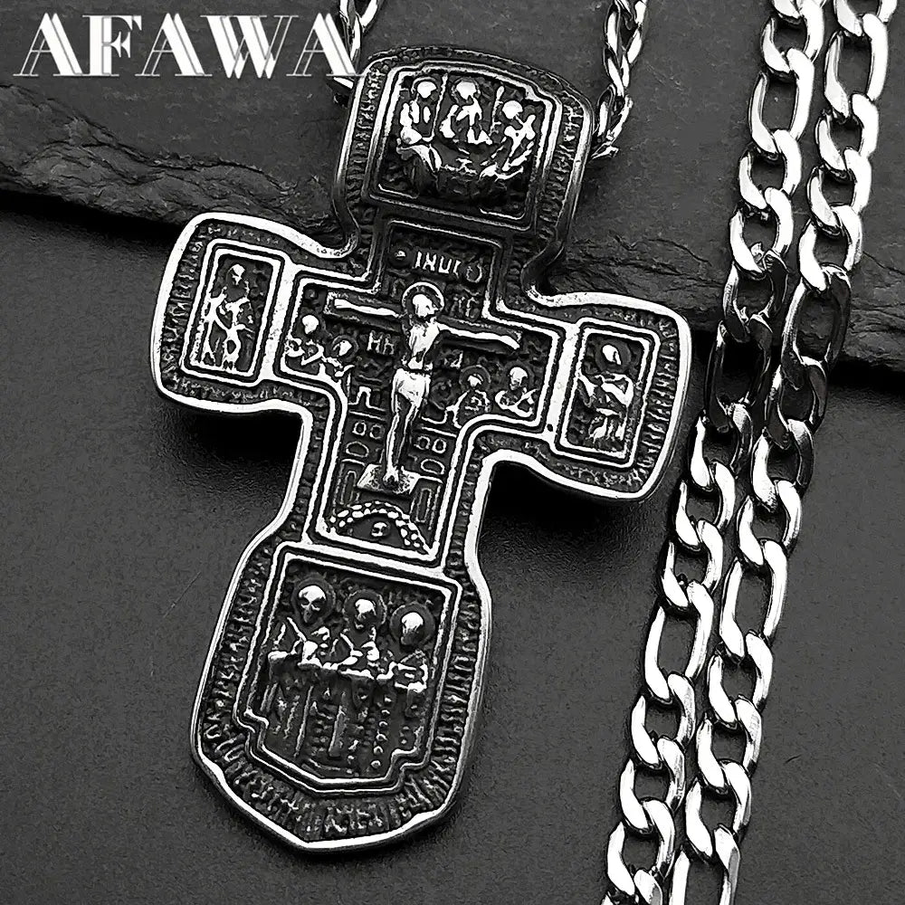 Jesus Crucifix Orthodox Necklace – Stainless Steel Christian Jewelry - PAT CHEN