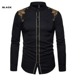 Men’s English Embroidered Shirt – Long Sleeve Casual Dress Style - PAT CHEN