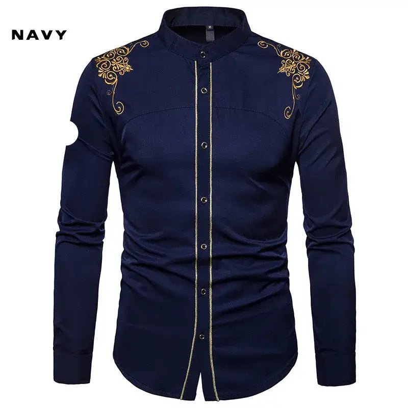 Men’s English Embroidered Shirt – Long Sleeve Casual Dress Style - PAT CHEN