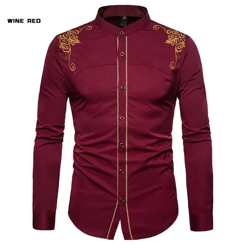 Men’s English Embroidered Shirt – Long Sleeve Casual Dress Style - PAT CHEN