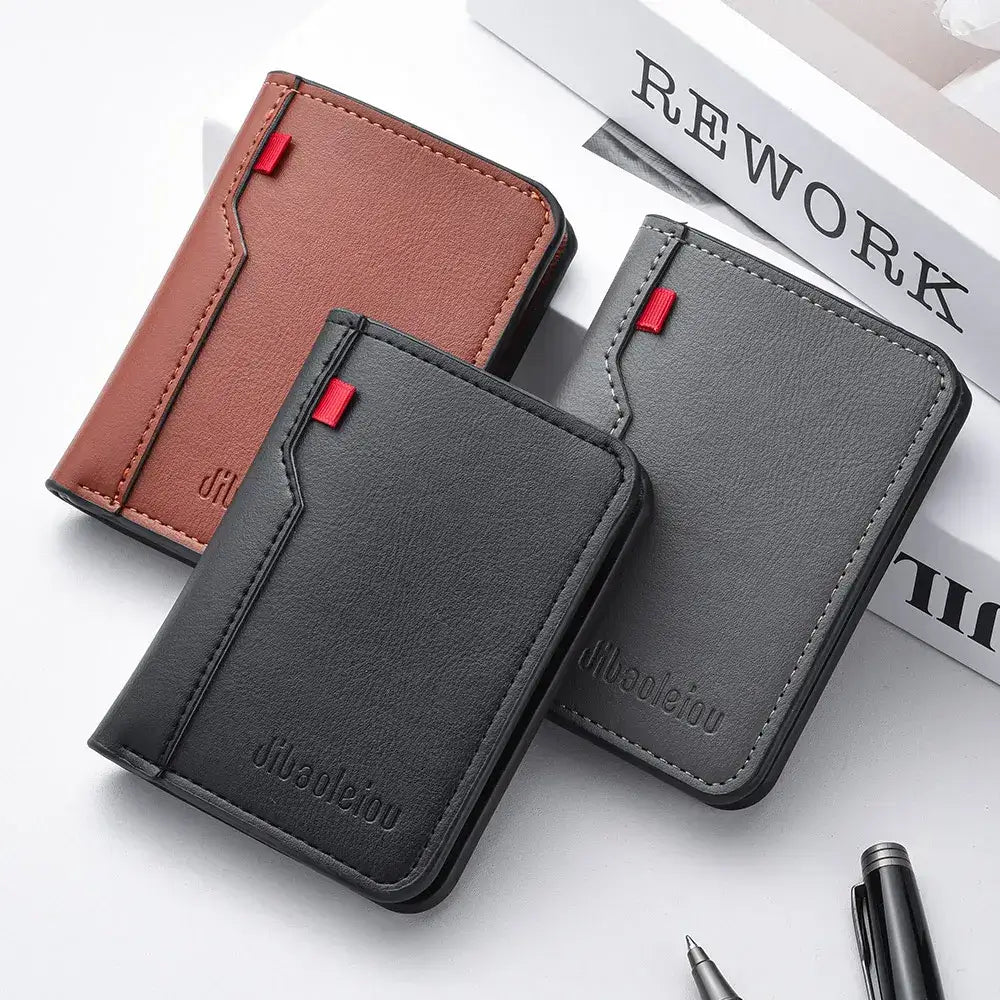 Men’s Ultra - Thin PU Leather Wallet – Slim Credit Card Holder & Short Vertical Wallet - PAT CHEN