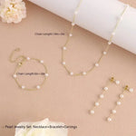 Gold Jewelry Set for Women – 14K Gold & Silver Plated Pearl Necklace, Drop Earrings & Bracelet | Elegant Gift Set