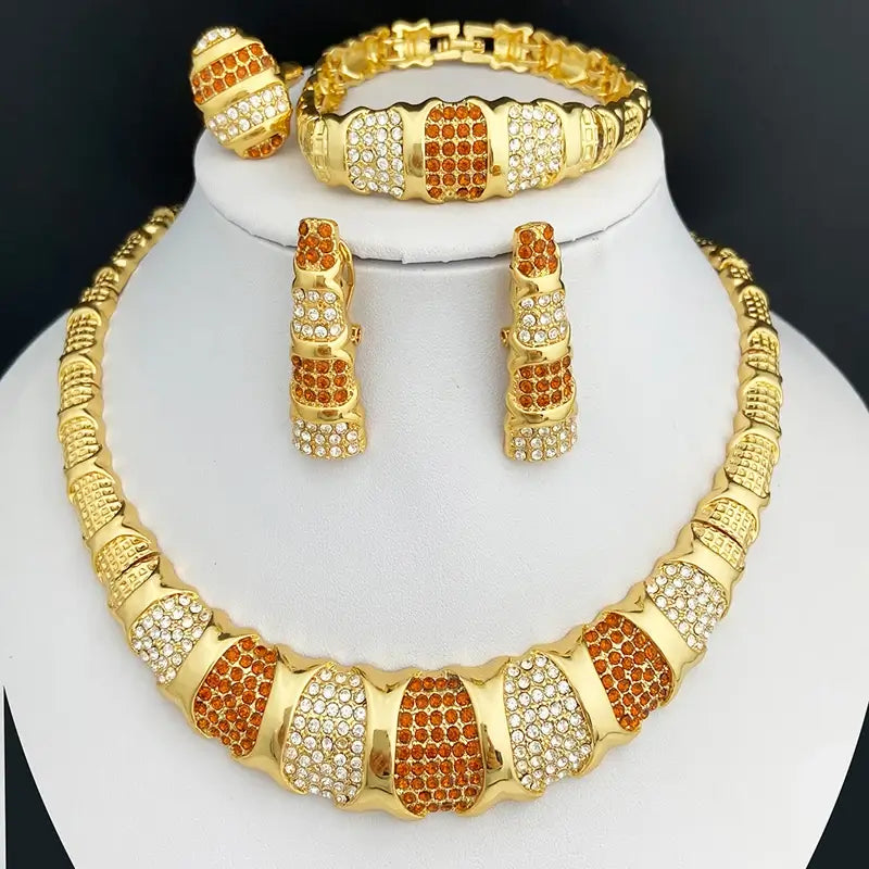 Dubai Jewelry Set for Women β 18K Gold Plated Luxury Necklace, Earrings, Bracelet & Ring | Elegant Wedding & Party Jewelry
