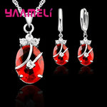 Vintage 925 Sterling Silver Jewelry Set for Women β Crystal Stone Pendant Necklace & Hoop Earrings | Elegant Wedding Set - PAT CHEN