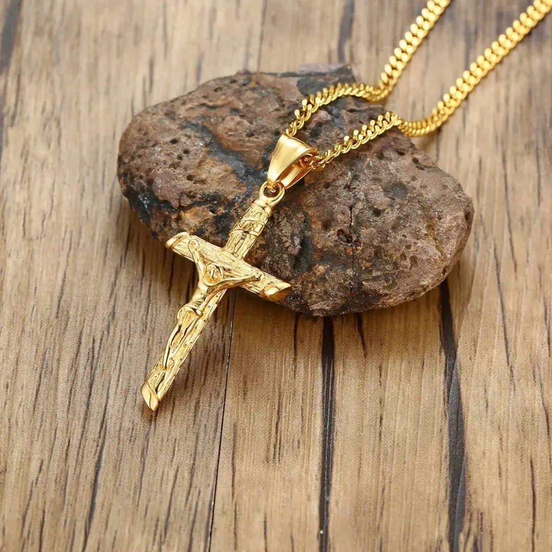 Gold Stainless Steel Cross Necklace – Jesus Pendant for Men & Women - PAT CHEN