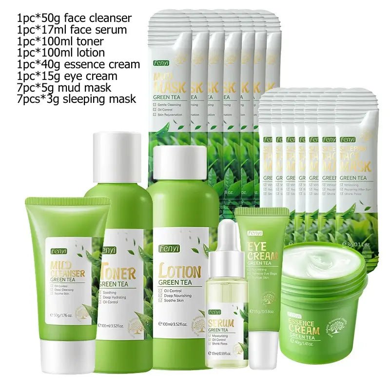 Green Tea Skin Care Kit – Korean Beauty Set for Women | Moisturizing, Acne Treatment & Exfoliating Face Care Collection - PAT CHEN