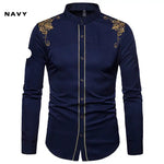 Men’s English Embroidered Shirt – Long Sleeve Casual Dress Style - PAT CHEN