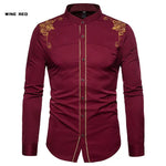 Men’s English Embroidered Shirt – Long Sleeve Casual Dress Style - PAT CHEN
