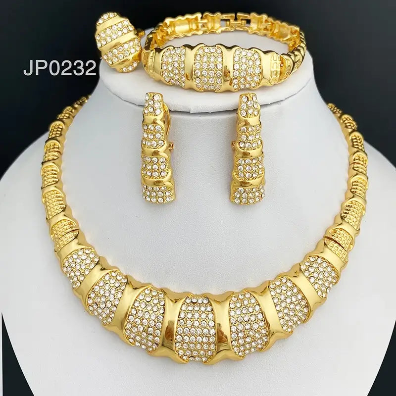 Dubai Jewelry Set for Women – 18K Gold Plated Luxury Necklace, Earrings, Bracelet & Ring | Elegant Wedding & Party Jewelry