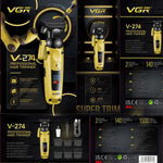 VGR Professional Hair Trimmer V-274 – LED Display Rechargeable Barber Clippers for Men | Precision Grooming & Hair Cutting Machine