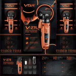VGR Professional Hair Trimmer V - 274 – LED Display Rechargeable Barber Clippers for Men | Precision Grooming & Hair Cutting Machine - PAT CHEN