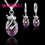 Vintage 925 Sterling Silver Jewelry Set for Women – Crystal Stone Pendant Necklace & Hoop Earrings | Elegant Wedding Set - PAT CHEN